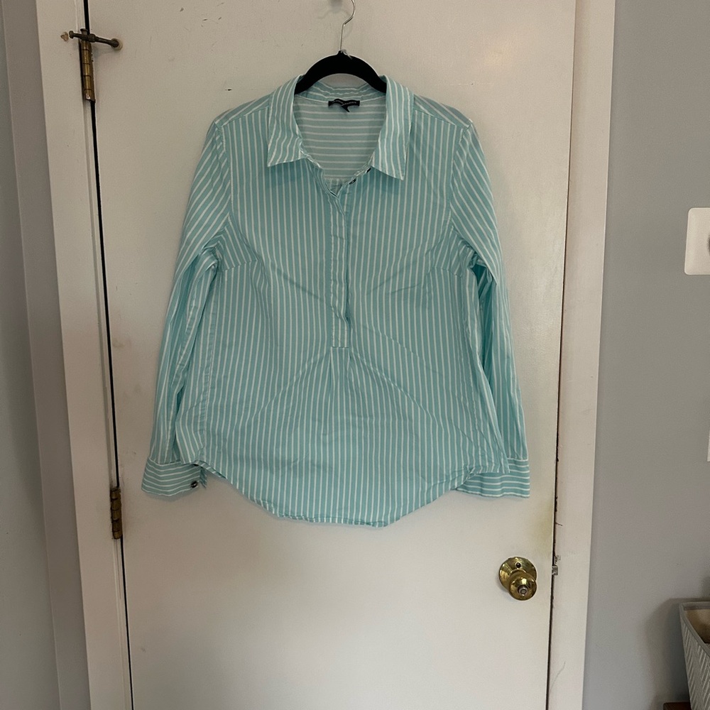 Universal Standard Aqua Striped Collared Shirt | XS